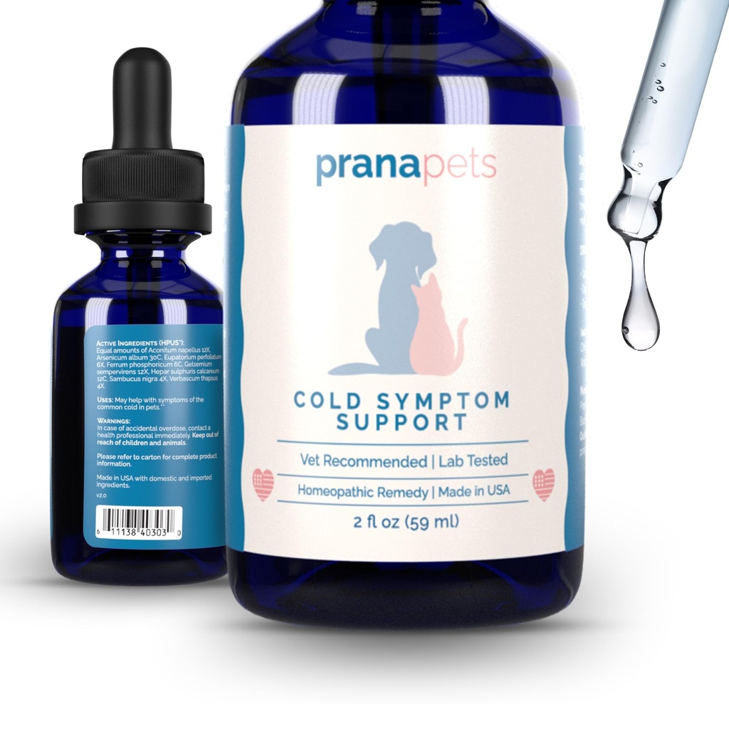 PranaPets Cold Symptom Support for Cats & Dogs □ Fórmula Natural Ajudas Seguras com Frio, Alergias Sazonais e Tosse de Canil