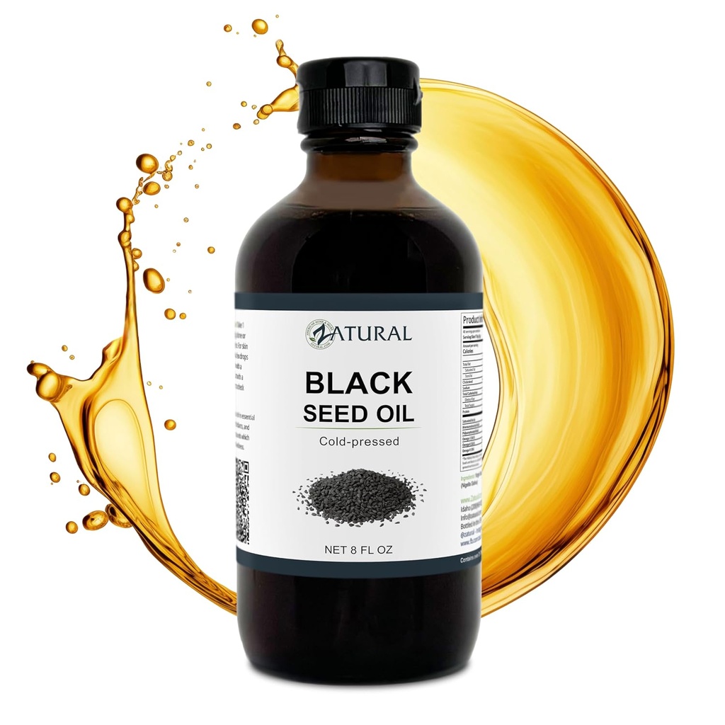 Óleo de semente preta Zatural Nigella Sativa frio prensado Cominho Digestão de óleo, Pele, Cérebro, Imune, Juntas e Mais (8 Fl Oz)
