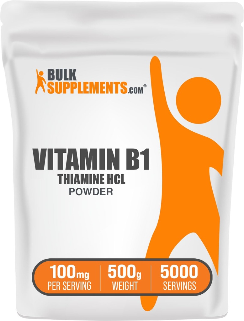 BulkSuplementos Thiamine HCl Pó - Hidrato de tiamina, B1 Vitaminas, Thiamine B1 Suplemento, Thiamine 100mg - Gluten Free, 100mg por serviço, 500g (1.1 lbs) (Pacote de 1)