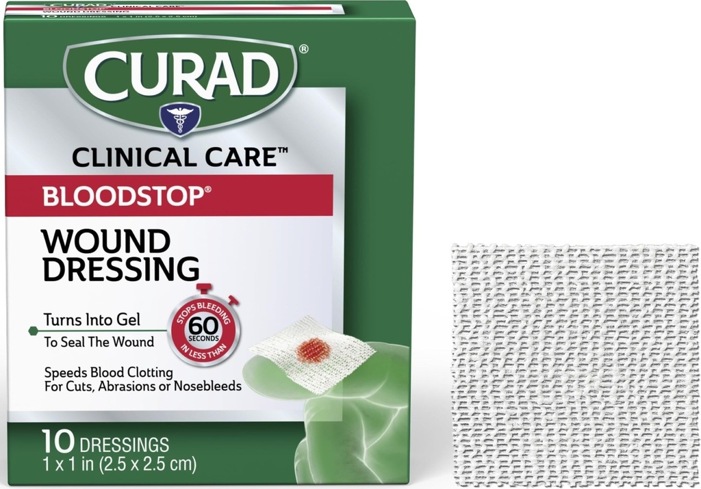 CURAD BloodStop® Wound Dressing 1” x 1” Ajuda a parar de sangrar rapidamente .