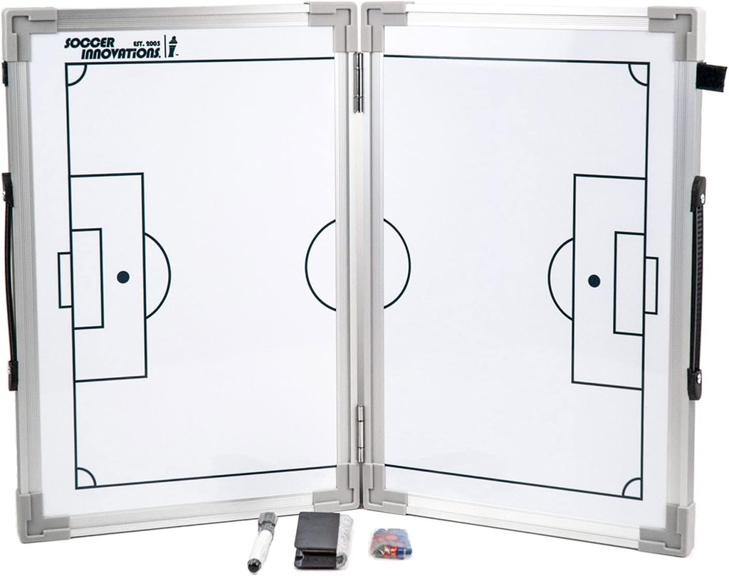 Football Innovations Hinged Magnetic Tactic Coaching Board, Extremely Portable Dry Apagar placa branca para treinadores de futebol de todos os níveis para executar análise tática.