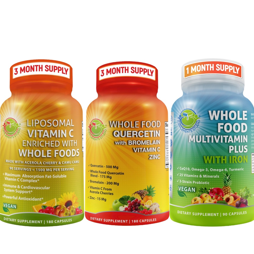 Vitaminas Diárias Completas - Quercetin com Bromelain Suplemento Budle Up com Multivitamin Plus para homens e mulheres com ferro e lipossomal Vitamina C Gel Líquido - para Imune, Respiratório, Suporte Digestivo