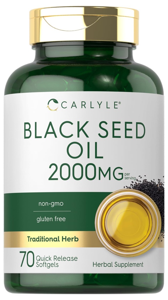 Carlyle Black Seed Oil Softgel Cápsulas para Mulheres e Homens , Suplemento de ervas sem glúten