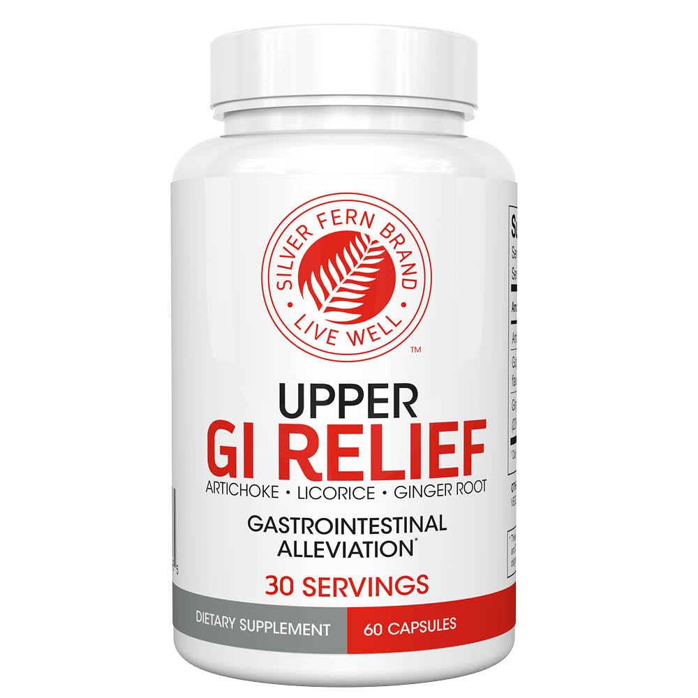 Silver Fern GI Relief - Suplemento de ervas naturais - Tudo natural com extrato de folha de alcachofra, extrato de raiz de gengibre, e GutGuard Alcaçuz flavonoides (1 garrafa - 60 cápsulas - 30 dias de fornecimento)