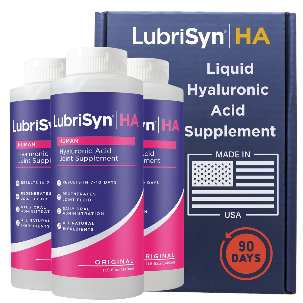 Lubrisyn Hyaluronic Acid Oral Joint Supplement – Liquid HA Formula for Humans – Promove apoio conjunto, mobilidade, flexibilidade, hidratação e função saudável para homens e mulheres – Original 3 x 11.5 oz