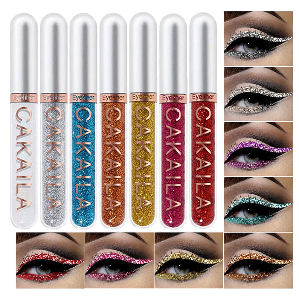 8 colorido Glitter líquido Eyeliner conjunto colorido, Delineadores De Cores Para Ojos, Rainbow Branco Vermelho Azul Eyeliner Natal maquiagem Gift Kit para mulheres impermeável Long...