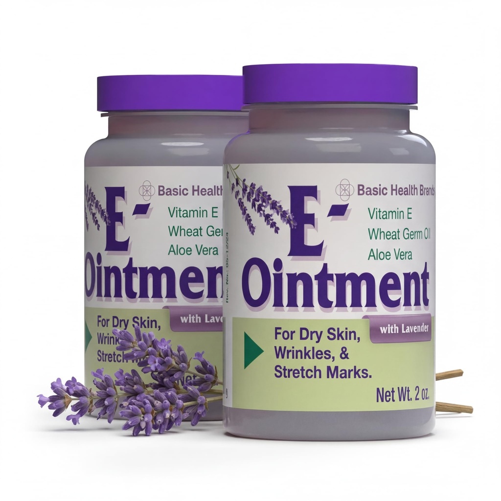 Marcas básicas - Pomada de vitamina E com lavanda - 2 onças - Melhoramento de umidade - 2-Pack