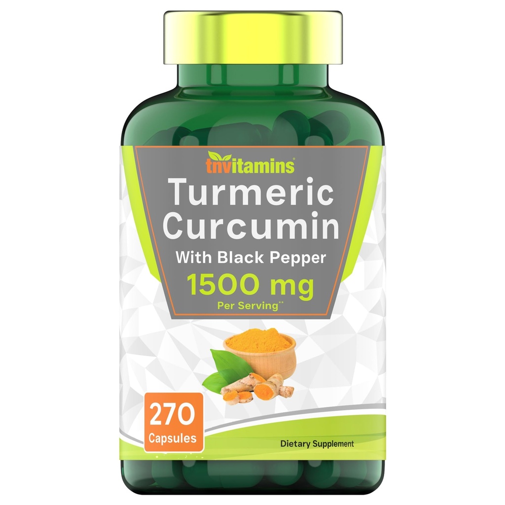 Cápsulas de Curcumina Turmérica com Pimenta Preta 1500 MG - 270 Cápsulas Tamanho em massa - 3 Mês de Abastecimento!