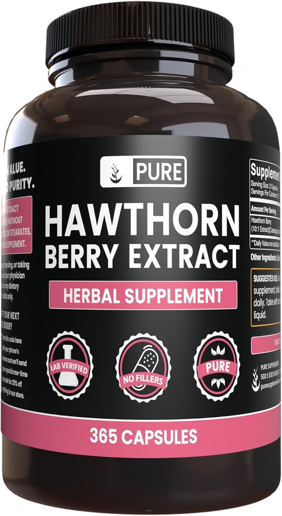 Puro Original Ingredientes Hawthorn Berry Extract No Magnésio ou Arroz Enchers, Sempre Puro, Laboratório Verificado (365 Cápsulas)