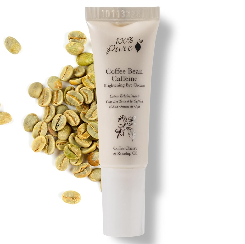 100% puro café feijão Cafeína creme de olho refresca & hidratar sob tratamento de olhos reduzir Puffiness, círculos escuros, rugas com chá verde, Rose Hip, Vitamina E - Olhos vibrantes jovens - Vegan - 0.3 oz