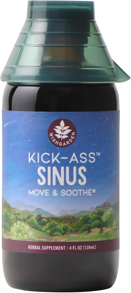WishGarden Herbs Kick-Ass Sinus - alívio do sinus de ervas, alívio do congestão do sinus e alívio da pressão do sinus para adultos, alívio natural do sinus e descongestionante do sinus, apoio do sinus de todos da estação, 4 onças
