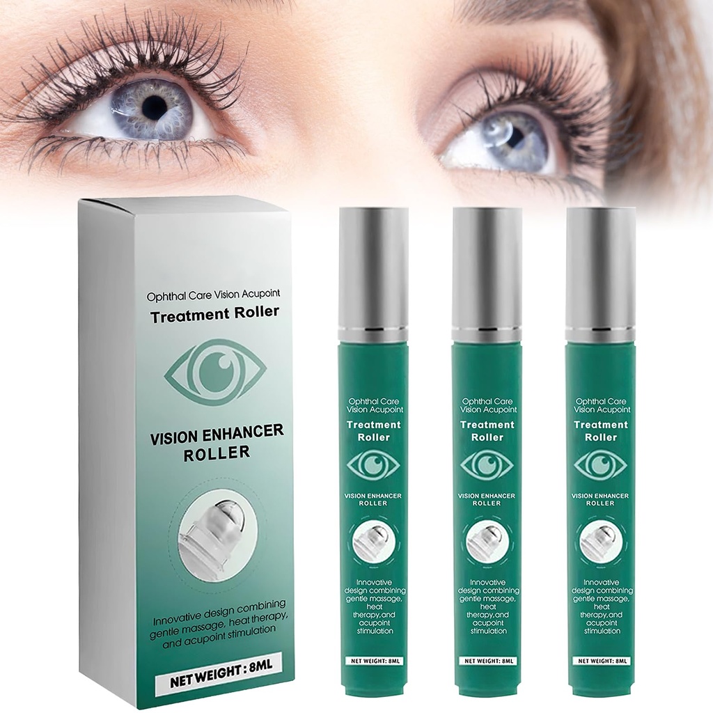 Visão melhorar rolo de massagem, rolo de olho para melhorar a clareza visual, Natural Vision Enhancer Roller, aliviar a tensão ocular, fadiga e desconforto 8 ml (3 Pcs)