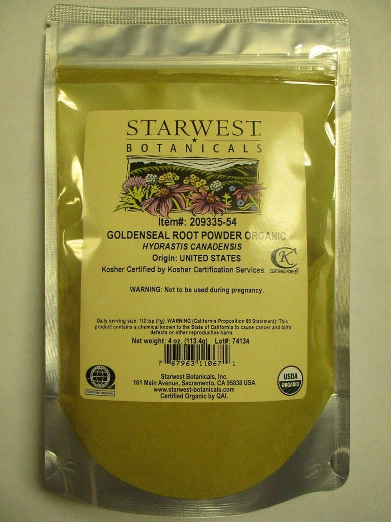 Botânicas Starwest Organic Goldenseal Raiz de Pó, 4 Onças