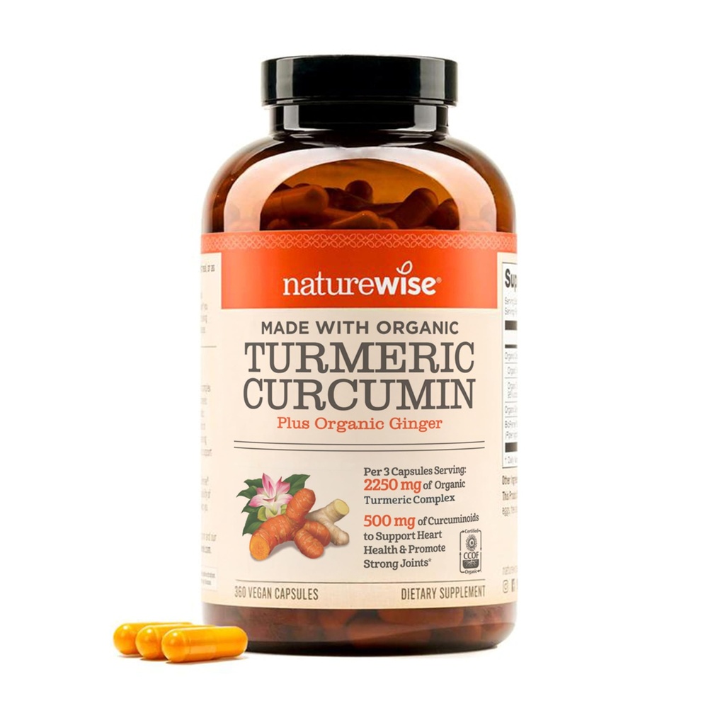 NatureWise Curcumin Turmeric 2250mg - 95% Curcuminoids & BioPerine Black Pepper Extract para Absorção Avançada - Apoio à Saúde Diária Conjunta e Imune - Vegan, Não-GMO, 360 Count[120-Day Supply]