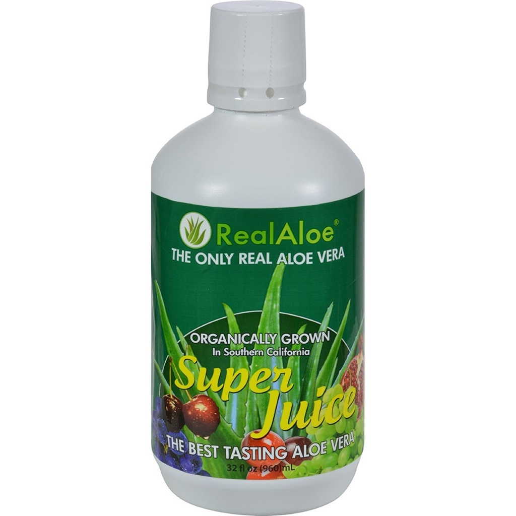 Real Aloe Aloe Vera Super Juice - Orgânicamente Crescido - Sem gosto amargo - 32 fl oz (Pacote de 4)