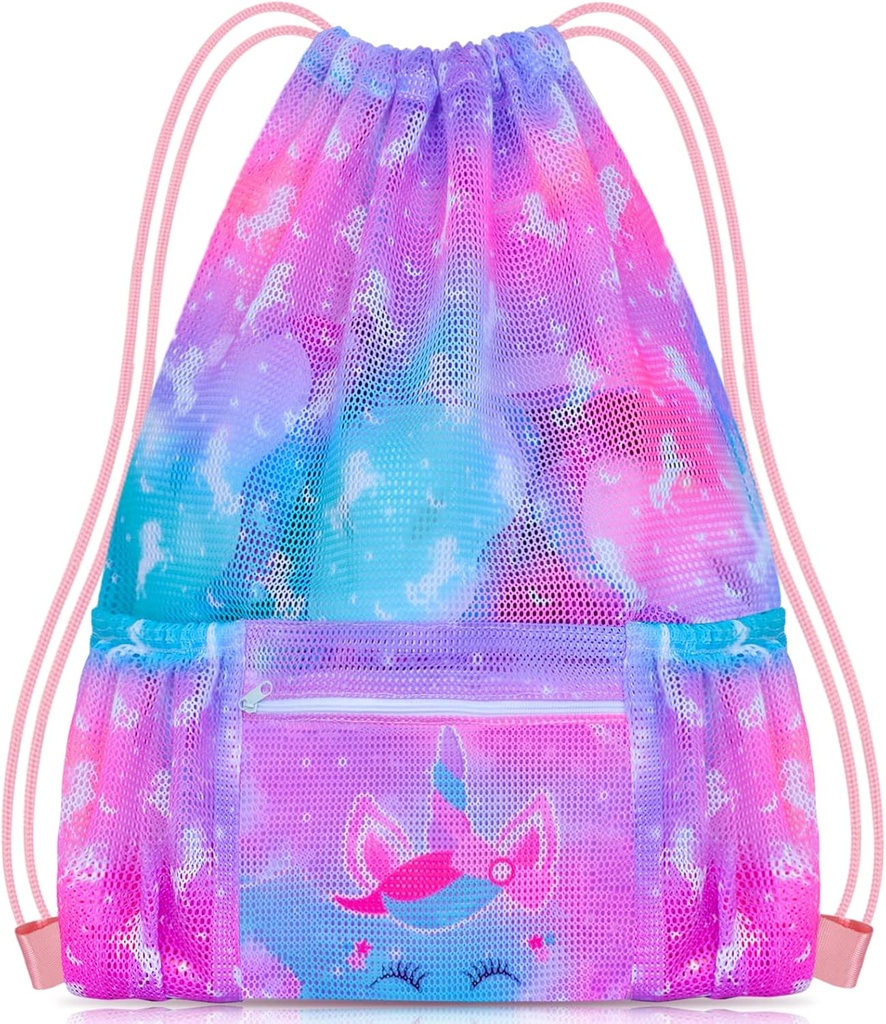 PASHOP Drawstring Backpack para crianças, Meninas Saco de praia de malha para natação, Tamanho grande sacos de ginástica Drawstring saco para meninas (Unicórnio)