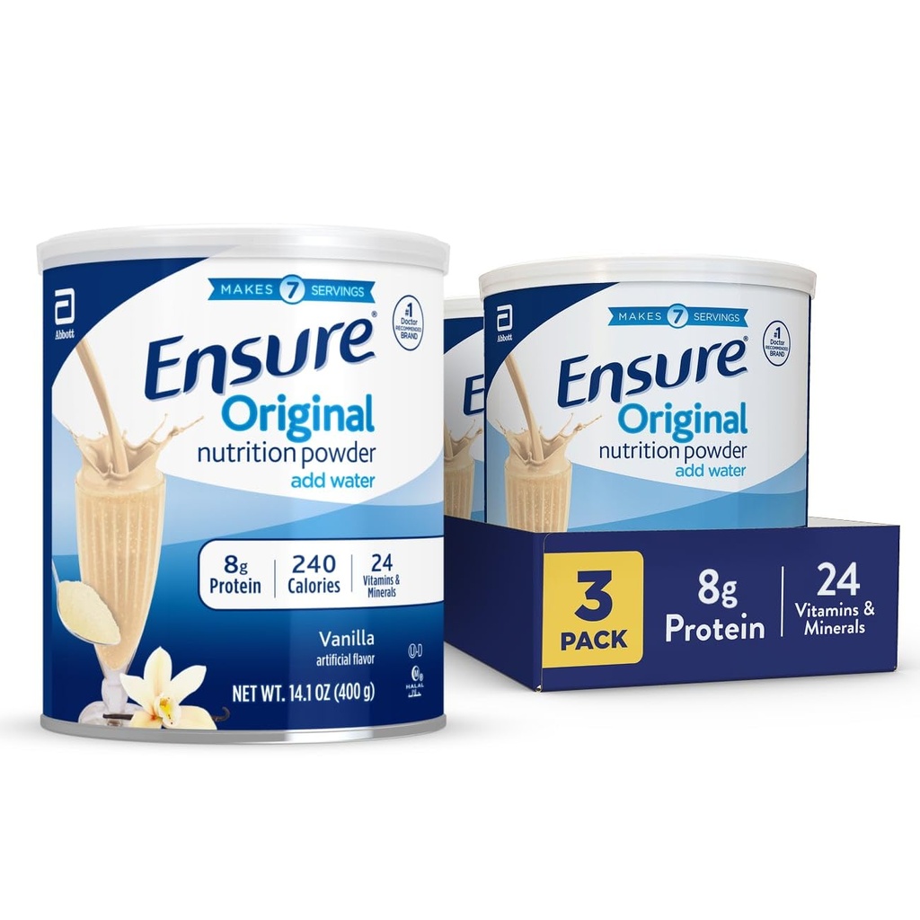 Certifique-se Original Vanilla Nutrition Powder □ Vanilla Protein Powder □ Pequeno Shake Mix de substituição de refeições □ 8g Protein, 24 Vitaminas & Minerals □ Saúde Imune □ 14,1 oz - 3 pacote