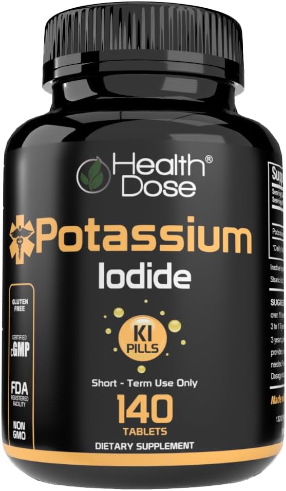 Iodeto de potássio (KI) - 130mg, 140 Comprimidos - Proteção da tireóide de curto prazo, suplemento de iodo e suporte à saúde da tireóide. Fornecimento Mês Completo.
