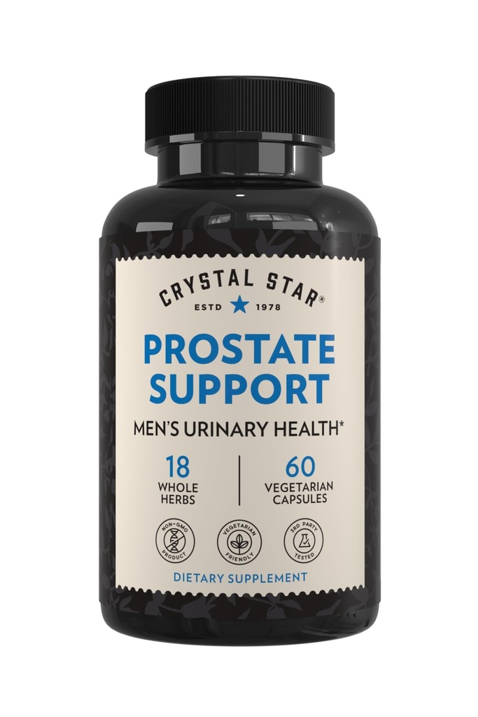 Crystal Star Prostate Support Serra Palmetto Suplementos para Homens (60 Cápsulas) – Bladder & Urina Saúde – Ginger & Pigeum - Não-GMO
