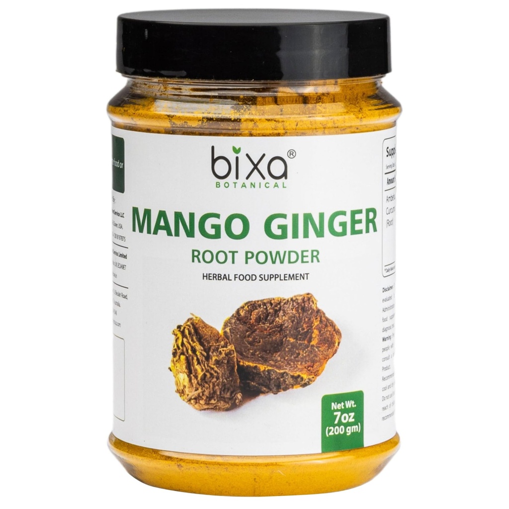 bixa BOTÂNICA Mango Ginger Root Powder - Curcuma Amada - Ambehaldi - Suplemento de ervas ayurvédicas - 200 gramas / 7 OZ - Gluten Free, Non-GMO, Steam Tratado, Vegan, 100% puro.