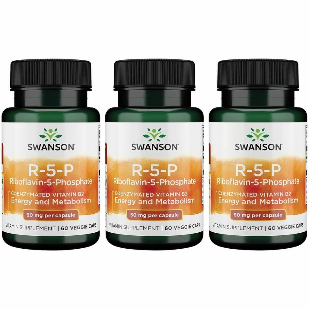 Swanson R-5-P (Riboflavina-5-Fosfato) - Suplemento Vitamina B2 Promovendo Energia, Metabolismo e Saúde da Visão - Fórmula de Bem-Estar Natural - (60 cápsulas) (3 embalagens)