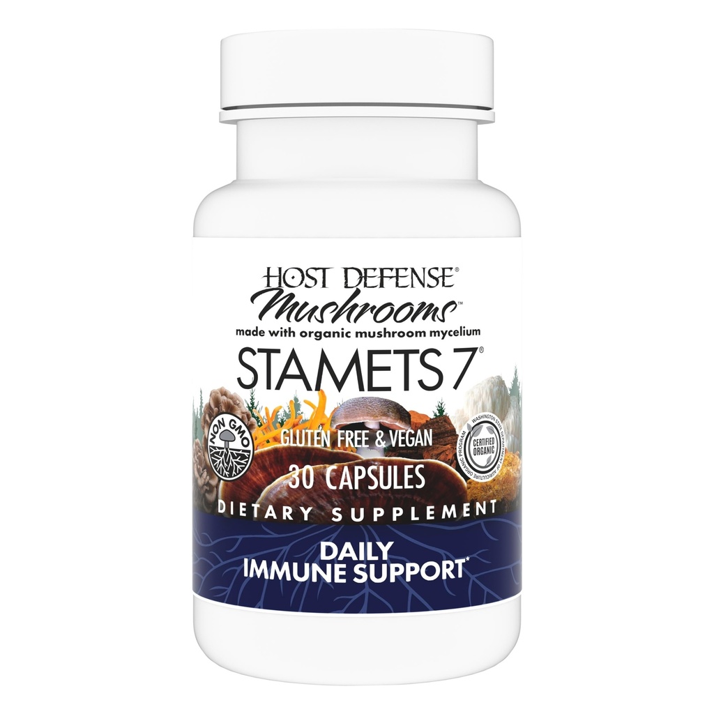 Host Defense Stamets 7-7 Espécie Mistura - Suplemento de Cogumelo para Apoio Imune - Inclui Royal Sun Blazei, Cordyceps, Reishi, Maitake, Mane de Leão, Chaga & Mesima - 30 Cápsulas (15 Servings)*