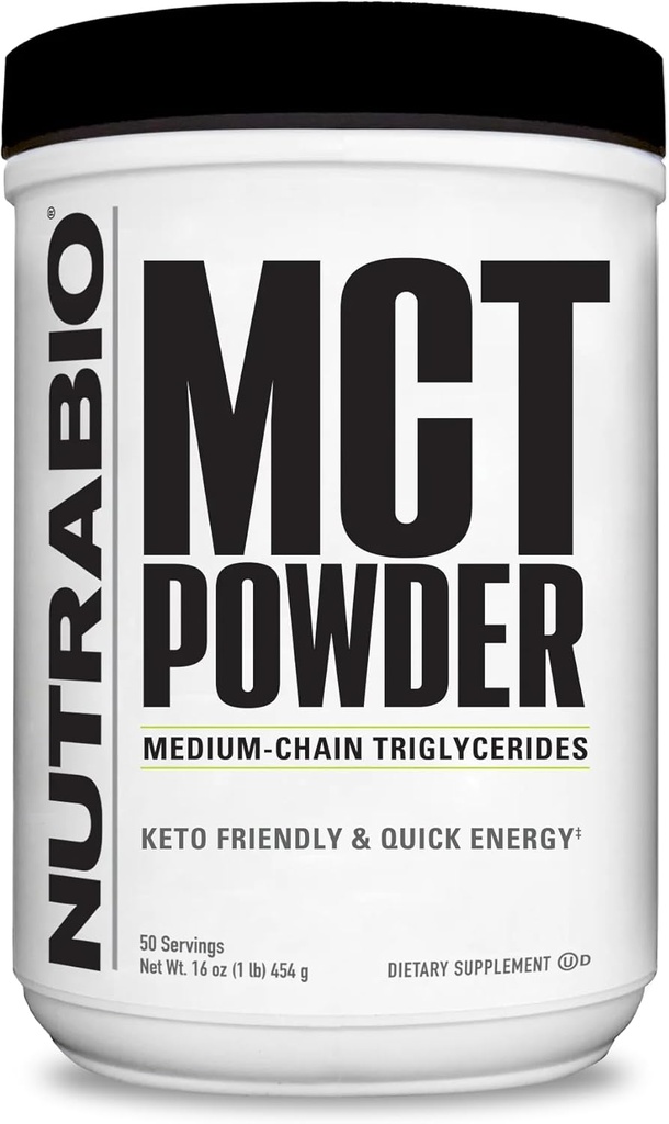 NutraBio MCT Pó, Triglicéridos de cadeia média, ganho de peso magro, Keto Friendly, 1 lb. Pó - 50 Servings