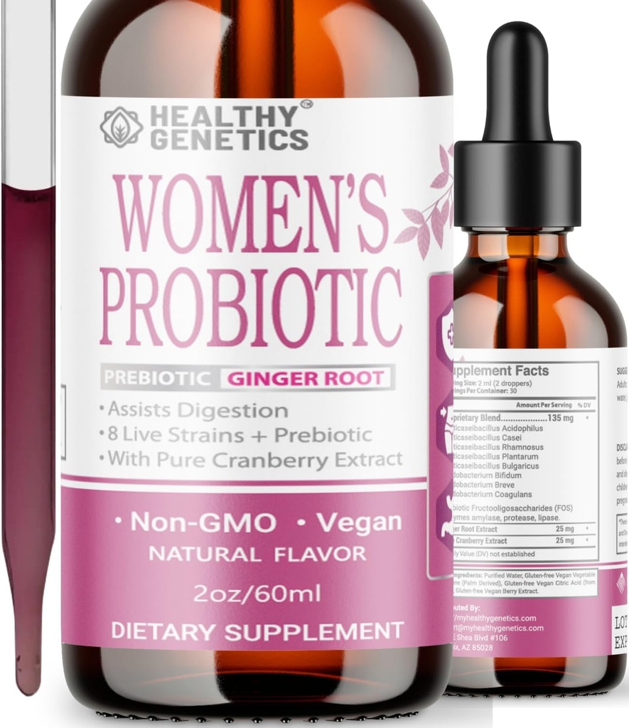 Probióticos Líquidos para as mulheres Prebiótico + Cranberry + Probióticos para a saúde digestiva ; Acidophilus Probiótico ; Dairy Free ; Vegan ; Não-GMO ; Glúten grátis 30 Servings