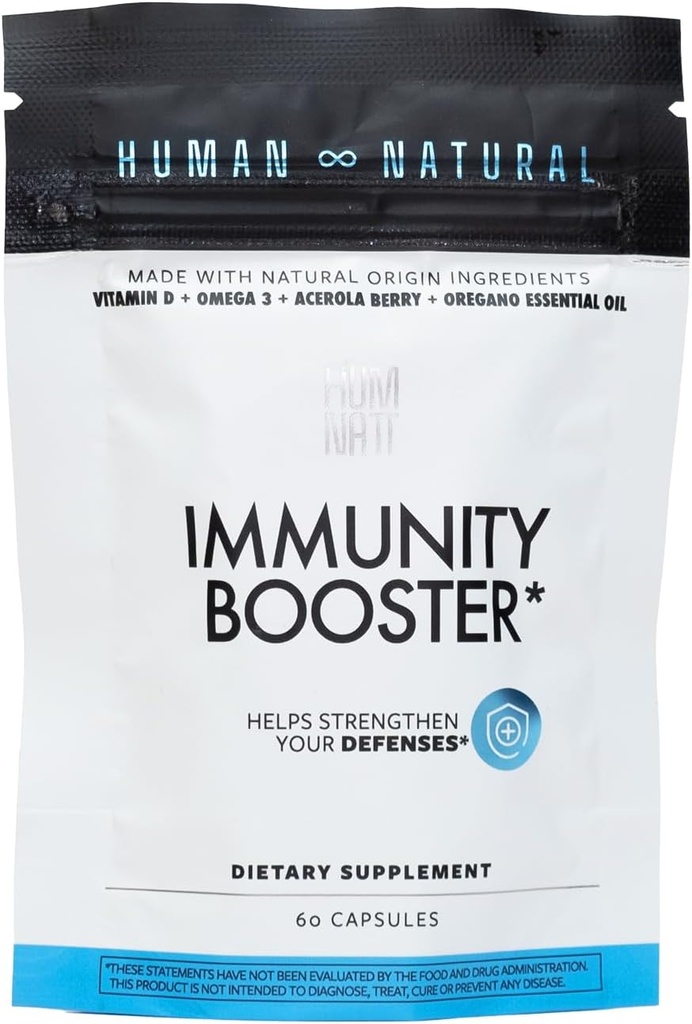 Immunity Booster Vegan Capsules - Vitamina D, Omega-3, Acerola, Kale, Chia Oil, Óleo de Orégano - Suplemento de suporte imunológico - 60