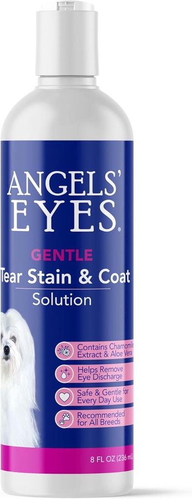Solução suave de manchas de lágrimas de ANGELS para cães e gatos Solução de 8 onças para área e face dos olhos .