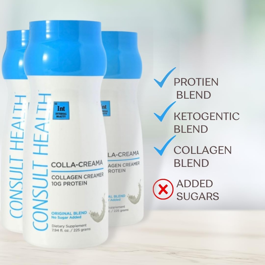 Consultar Saúde - Colla-Creama Collagen Creamer Suplemento - 10g Proteína - Ketogenic Blend - Creamer de café em pó - Óleo de coco, Energia Aumentando MCT Óleo - No Added Sugar - 7.94 oz