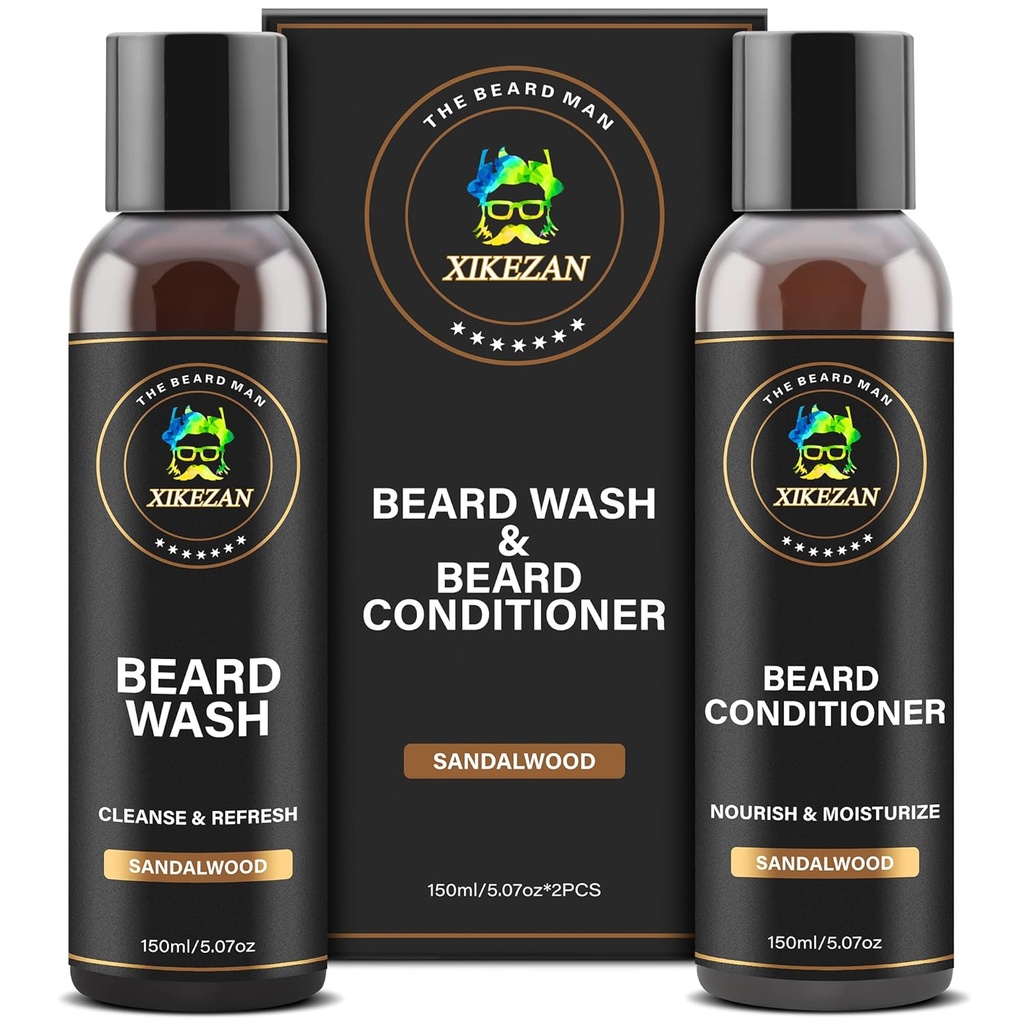 XIKEZAN Beard Wash & Beard Conditioner Natural Softener Set w / Argan & Jojoba Óleos Suaviza & Fortalece o Natal meia remendados Pai Dia Presentes para os homens Ele pai namorado marido