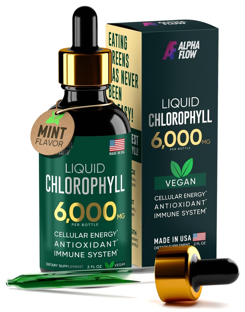 Chlorophyll Liquid Drops 6000 mg - Suplemento Líquido Premium Clorophyll - Antioxidante Tudo-em-Um para Imune Boost, Aumento de Energia, Digestion Support & Fast Detox - Não-GMO, Vegan