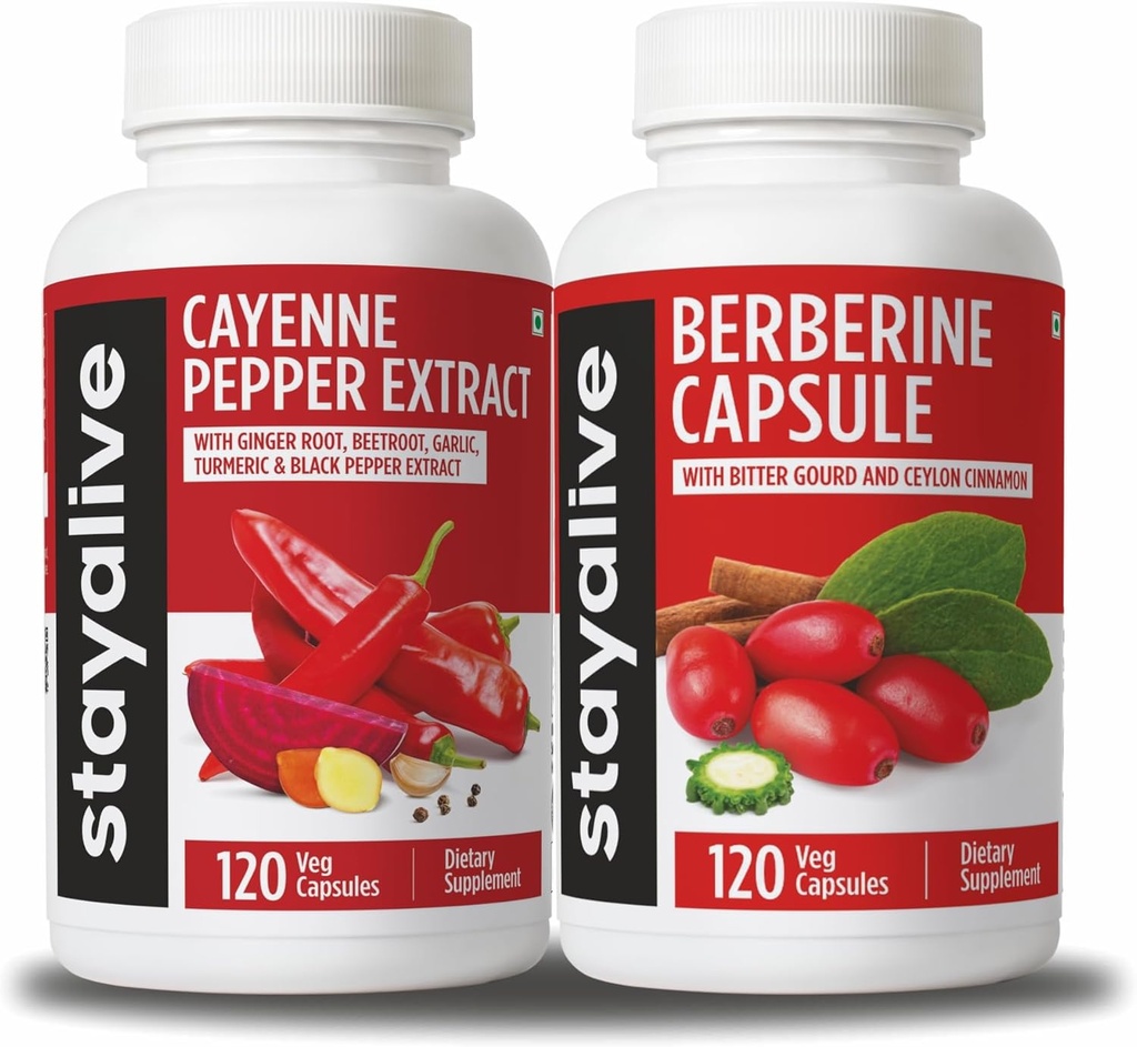 MANTER ALIVE Cayenne e Berberine Bundle com Ceilão Canela e Bitter Gourd Extract, 240 comprimidos Vegan, não-GMO e sem glúten Berberine Cayenne Pepper Supplement
