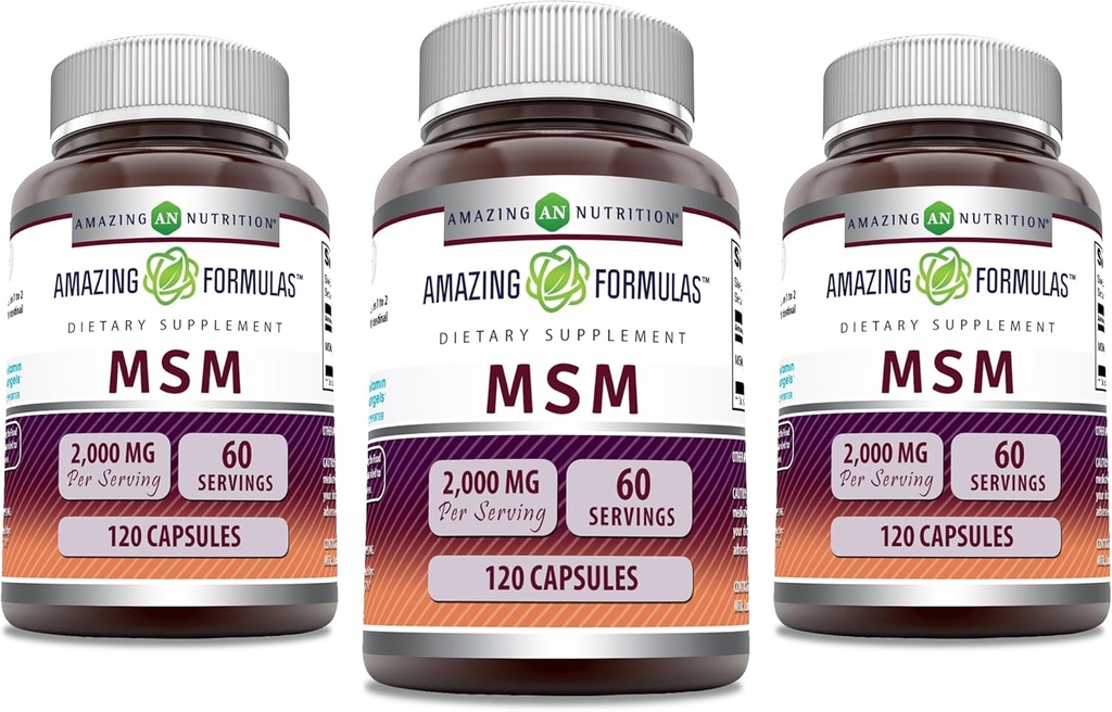 Fórmulas surpreendentes HSH (Metilsulfonilmetano) Suplemento 2000 Mg Por Servindo Cápsulas Não-GMO (Gluten Free ) Made in USA (3 Pack, 120 Count)