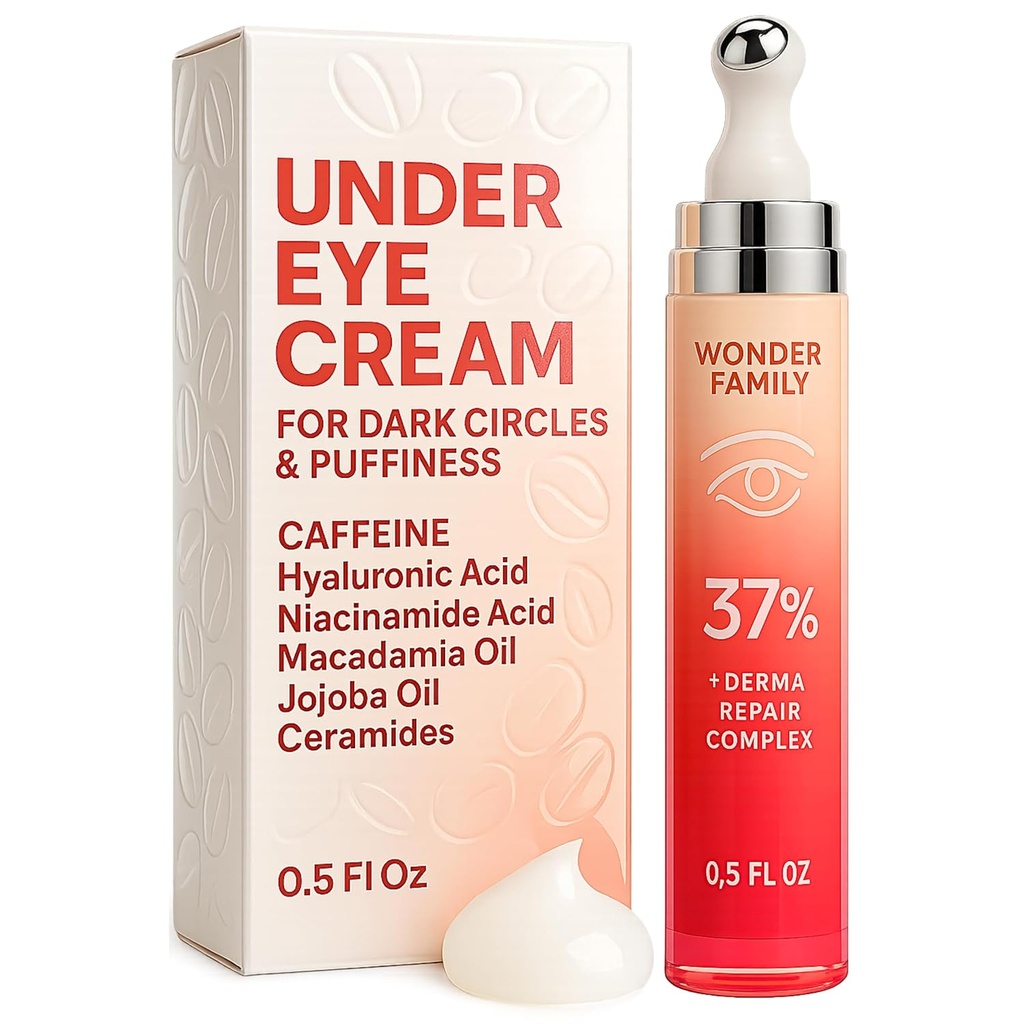 Cafeína Sob Creme Olho para Puffiness e Sacos Sob Olhos - Rolo para Olhos Puffy e Círculos Escuros Sob Tratamento Olho para Mulheres, Homens - Ácido Hialurônico e Niacinamida Serum - Redutor de Puffiness Face