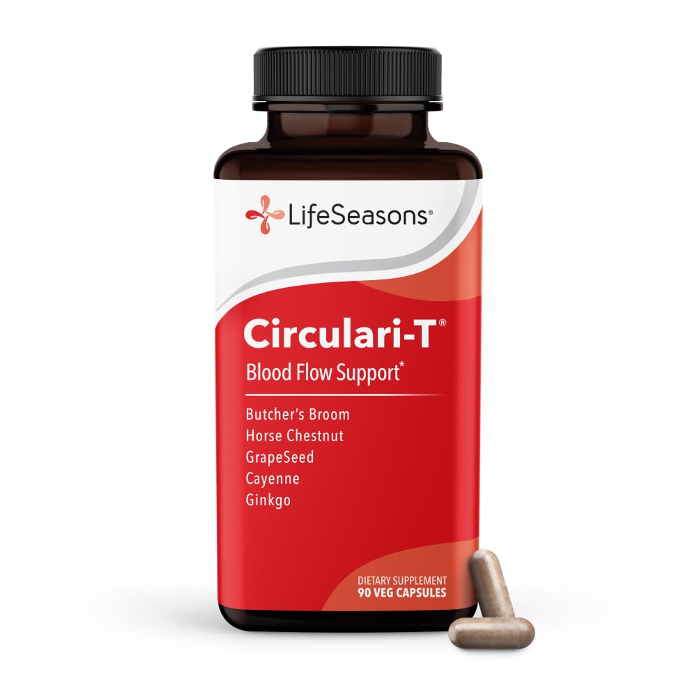LifeSeasons Circulari-T - Suplemento de circulação de sangue - Suporta arteria, capilar & saúde das veias - Broom do açougueiro, Ginkgo, Cayenne, semente de uva & castanha de cavalo - 90 Cápsulas