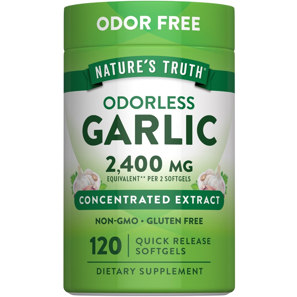 Nature's Truth Odorless Alho 2400 mg 120 Softgels □ Extrair pílulas Não-GMO, Suplemento sem glúten