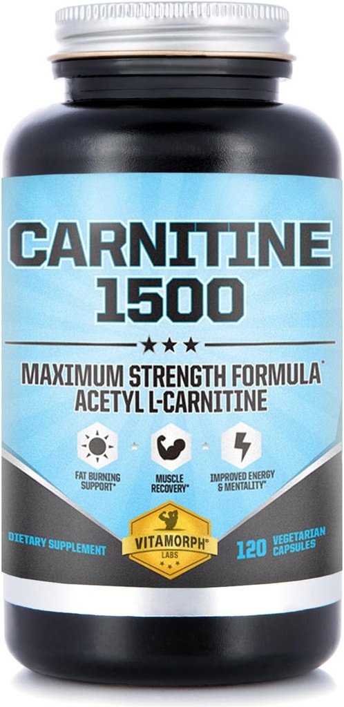Carnitina 1500 - Acetil L-Carnitina 1500mg Suplemento de Carnitina - Suporta Energia, Memória, Foco e Gestão de Perda de Peso - 120 Cápsulas Vegetarianas