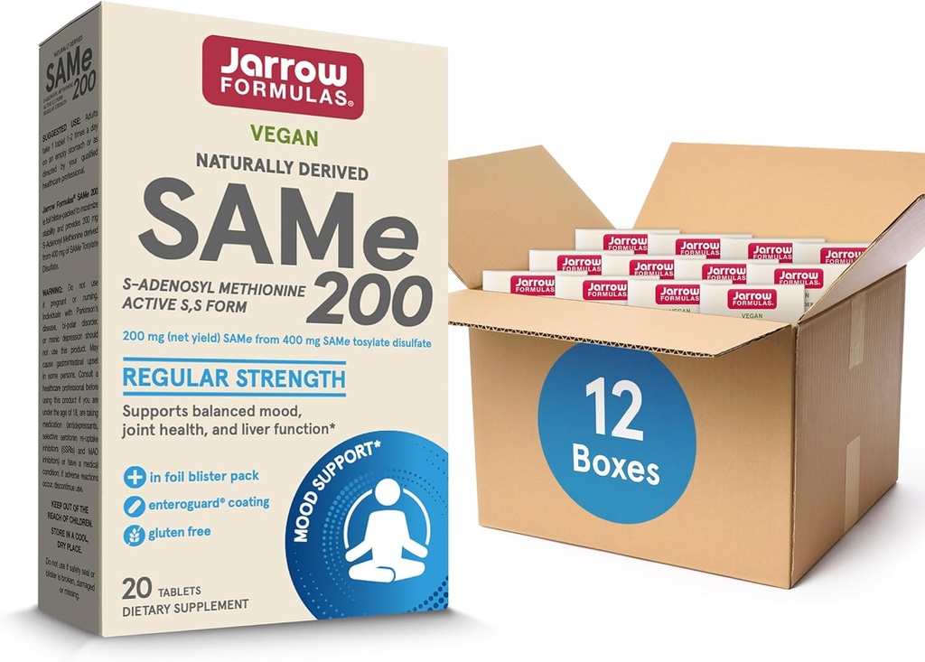 Fórmulas Jarrow Mesma 200 mg, Suporta Saúde Conjunta, Função Fígado, Metabolismo Cérebro, 20 Comprimidos, Até A 20 Dia Abastecimento (Pacote de 12)