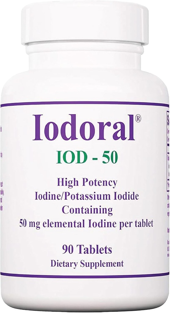 Optimox Iodoral 50 mg Suplemento - Comprimidos de iodeto de potássio, suplementos de iodo de alta potência, suporte de tireóide, vitaminas e minerais - 90 contagem