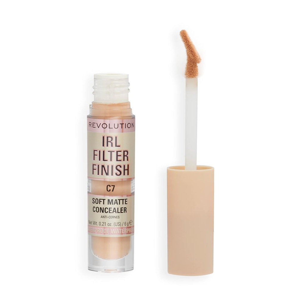 Revolução, IRL Filter Finish Concealer, Cobertura completa, Sem óleo, Long-Lasting & Fórmula leve, Infundido com ácido hialurônico, Vegan & Cruelty-Free, C7, 0.21 oz