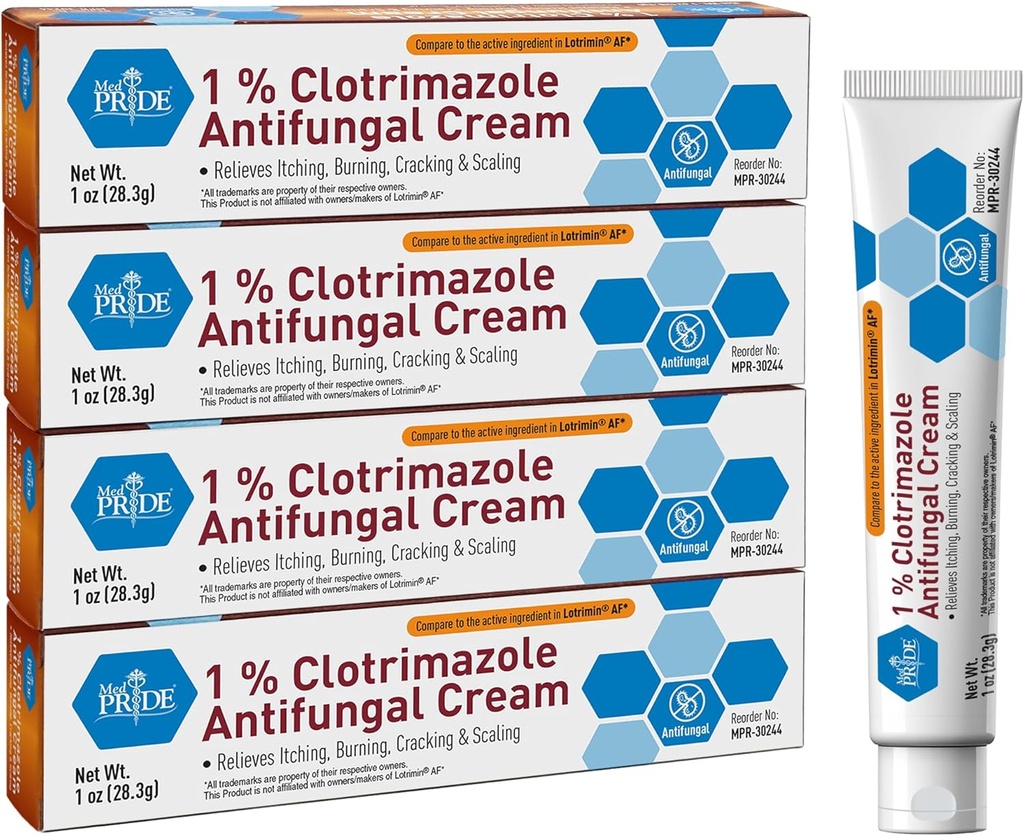 MED PRIDE Clotrimazol Antifungal Creme 1 por cento trata pé de Atleta Jock Comichão Ringworm Alivia Itching tratamento de pele queimado para Baby 4 Pack