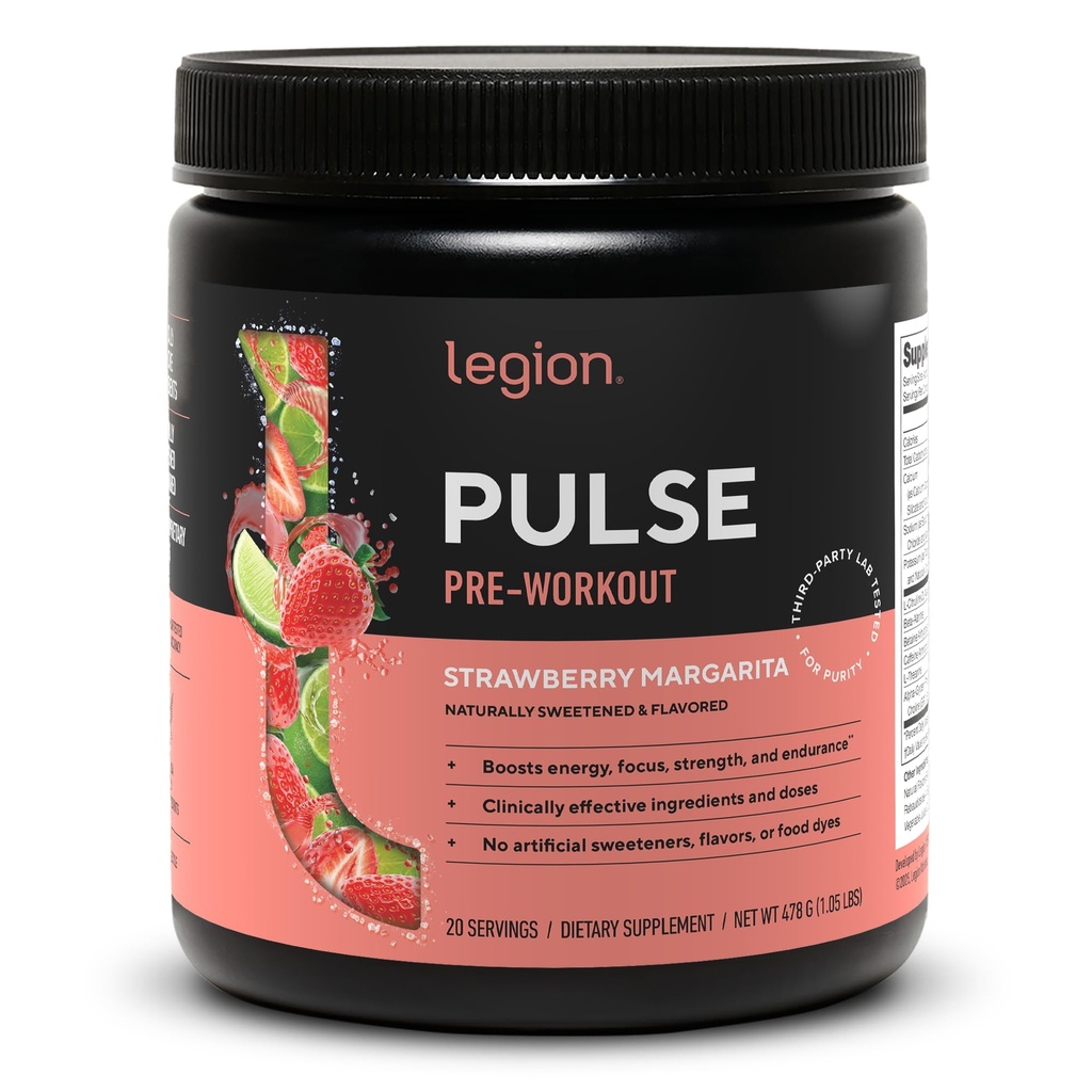 LEGION Pulso pré-treino - Todos os óxido nítrico natural pré-treino para aumentar a energia, Creatina livre, naturalmente adoçado, Beta Alanine, Citrulina, Alpha GPC (Strawberry Margarita)
