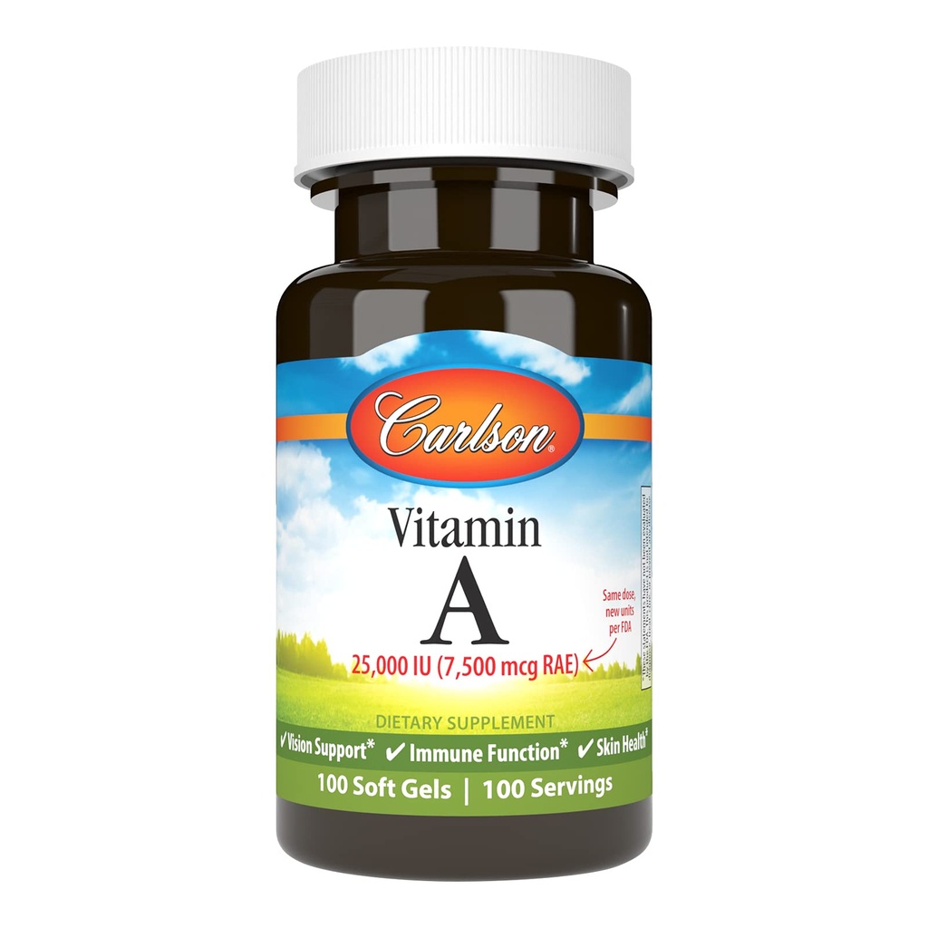 Carlson - Vitamina A, 25000 UI (7500 mcg RAE), Visão & Saúde da Pele, Função Imune, 100 géis moles