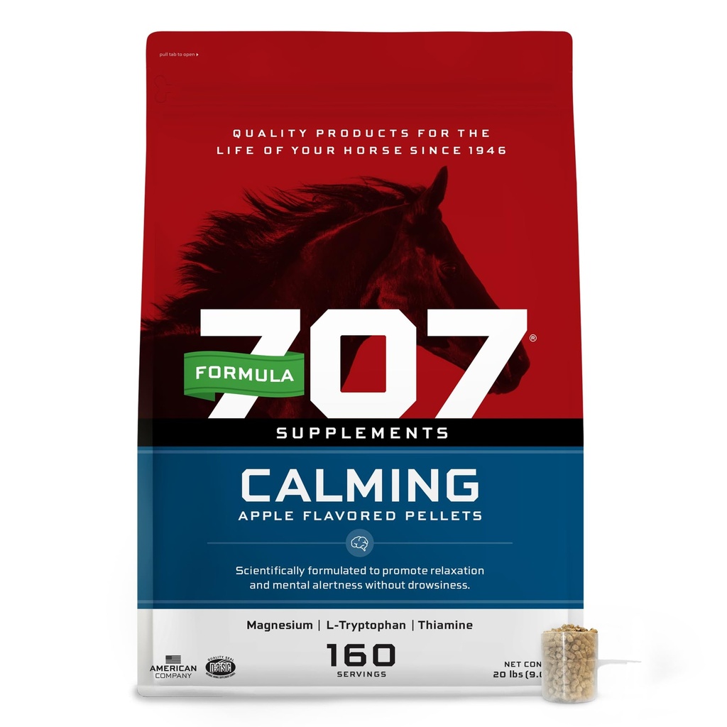 Fórmula 707 Calming Equine Supplement 20LB Bag – 160 Servings – Anxiety Relief and Enhanced Focus for Horses – L-Tryptophan, Thiamine & Magnesium