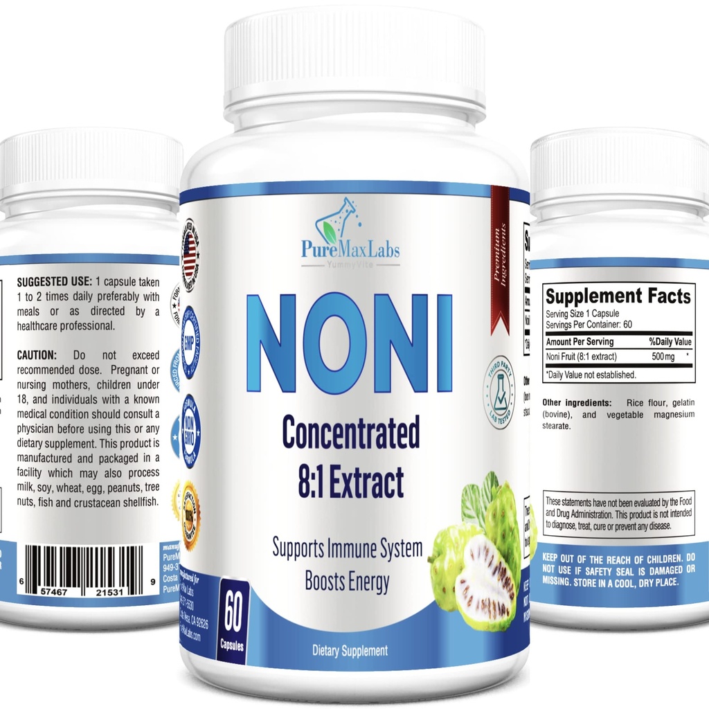 Noni Cápsulas - Noni Extract Fruit, (Morinda Citrifolia), Suporte Imune - 60 Cápsulas