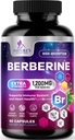 Berberine HCL 1200mg Suplemento - Berberine HCI Cápsulas Suplemento de alta absorção para saúde do coração e suporte imunológico, Alta resistência, Sem glúten, Vegan, Pílulas não-GMO - 60 Cápsulas Veggie