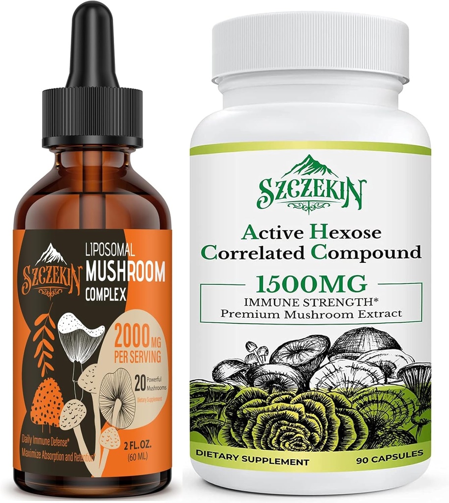Ativo Hexose Correlacionado Composto 1500 mg Suplemento 90 Cápsulas Pacote com 2000mg Liposomal Cogumelo Complexo Drops 30 Servings