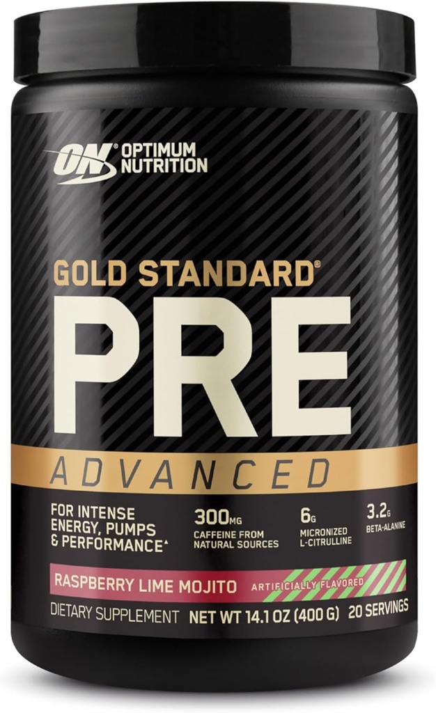 Optimum Nutrition Gold Standard Pre Treino Avançado, com Creatina, Beta-Alanine, Micronizado L-Citrulina e Cafeína para Energia, Keto Friendly, Framboesa Mojito, 20 Servings